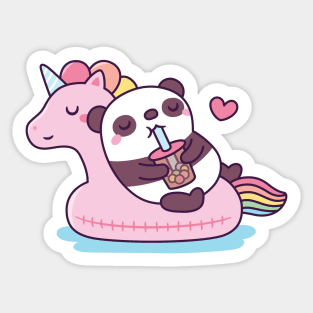 Cute Panda Chilling on Unicorn Pool Float Sticker